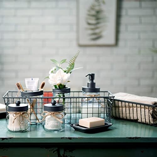 SheeChung Mason Jar Bathroom Accessories Set, 6Pcs Rustic Bathroom Set,Grey