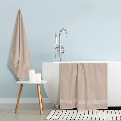 GLAMBURG Premium Cotton Oversized 2 Pack Bath Sheet 35x70-100% Pure Cotton - Ideal for Everyday use - Ultra Soft & Highly Absorbent - Machine Washable – Tan