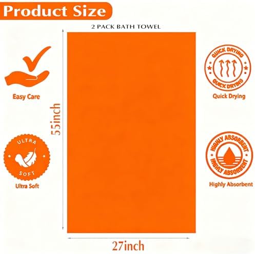 2-Pack Microfiber Bath Towels (27x54 Inches) - Ultra Soft & Quick Dry, 3X Absorbency, Lightweight for Gym, Yoga, Travel & Spa - Perfect for Home, Fitness & Post-Workout