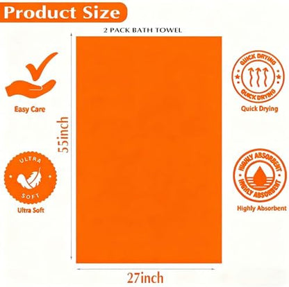 2-Pack Microfiber Bath Towels (27x54 Inches) - Ultra Soft & Quick Dry, 3X Absorbency, Lightweight for Gym, Yoga, Travel & Spa - Perfect for Home, Fitness & Post-Workout