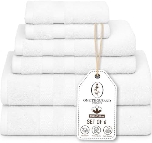 Premium Staple Cotton Bathroom Towel Set - White 600 GSM 6-Piece Luxury Bath Towel Set 3 Stripe - 2 Bath Towels, 2 Hand Towels & 2 Washclothes Set - High Absorbent & Quick Dry for Gym, Spa, Hotel