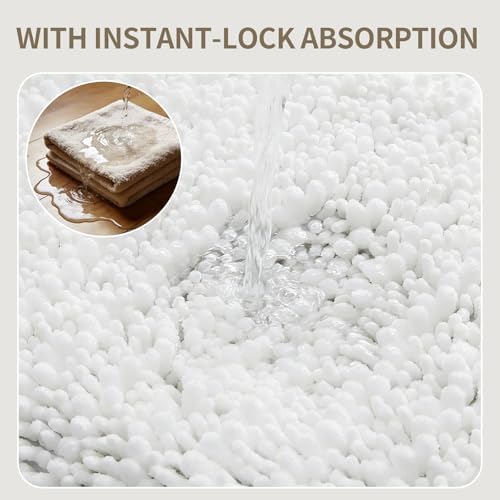 White Toilet Rugs U Shaped Washable, 24x24 Contour Bath Rugs for Toilet, Luxury Ultra Soft Chenille U-Shaped Toilet Rug, Non Slip Absorbent Machine Washable Bathroom Mat for Toile