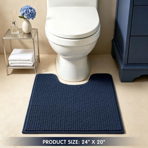 SUBRTEX Bathroom Rugs, U Shaped Chenille Bath Rug 24" x 20" Soft Short Plush Bath Mat Soft Shower Mat Water Absorbent Shower Mat Quick Dry Machine Washable, Navy