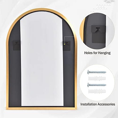 HARRITPURE Arched Bathroom Mirror 24" x 36“ Gold Modern Wall Mirror Aluminum Alloy Frame Decorative Mirrors for Bedroom Living Room Entryway
