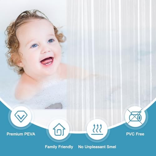 EurCross 9G Clear Shower Curtain Liner 72 x 78 inches Long with 5 Magnet Weights, Heavy Duty Weighted Premium PEVA Plastic Shower Curtain Liner for Bathroom, Without Hooks (Pack of 2)