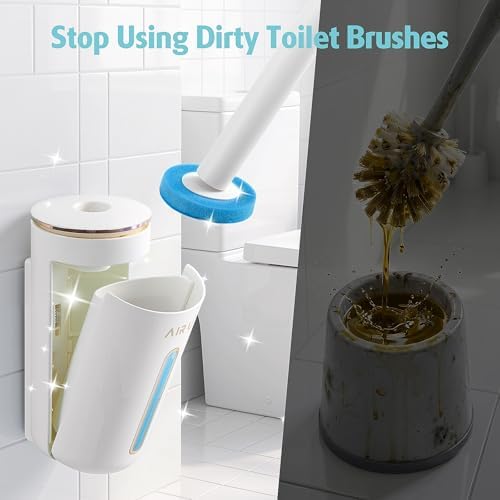 AIR U+ Disposable Toilet Brush, Toilet Bowl Cleaning System with 24 Count Wand Refill, Clean Brush Starter Kit with 1 Toilet Wand, 1 Storage Caddy and 1 Fragrant Tablet (1 + 24)