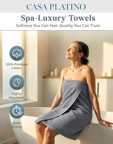 Casa Platino Towel Set Soft Absorbent Quick Dry 100% Cotton - Cool Grey