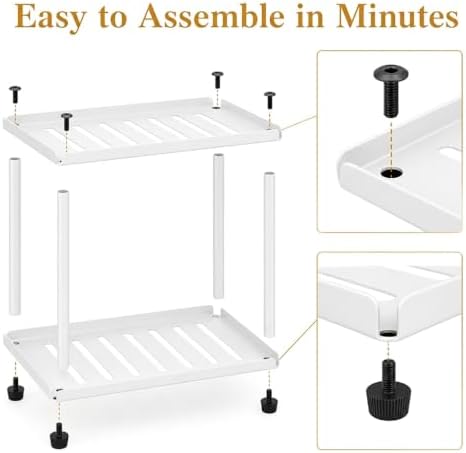 2 Tier Bathroom Counter Organizer, Rectangular Vanity Organizer Shelf, Skincare and Makeup Countertop Storage Rack for Kitchen, Bathroom, Bedroom,White