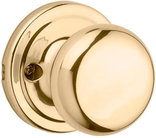 Kwikset Juno Dummy Door Knob, Single Sided Handle for Closets, French Double Doors, and Pantry, Polished Brass Non-Turning Interior Push/Pull Door Knob