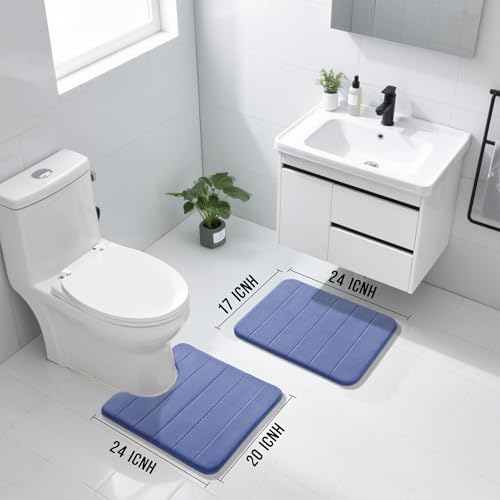 Yimobra Memory Foam Bathroom Mat Set, 24 x 17 & 24 x 20 in, Navy Blue