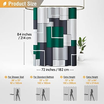 BTTN 72x84 Tall Geometric Waterproof Fabric Shower Curtain, Emerald Green