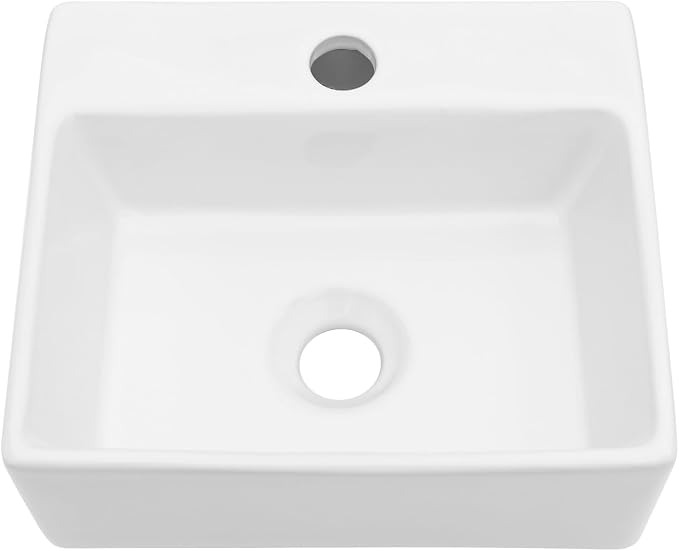Wall Mounted Bathroom Sink 13x11 inch Porcelain Small Vessel Sink | Rectangular Bathroom Wall Hung Wash Basin Vessel Sink Modern White Ceramic Lavatory Sink for Bathroom Vanity