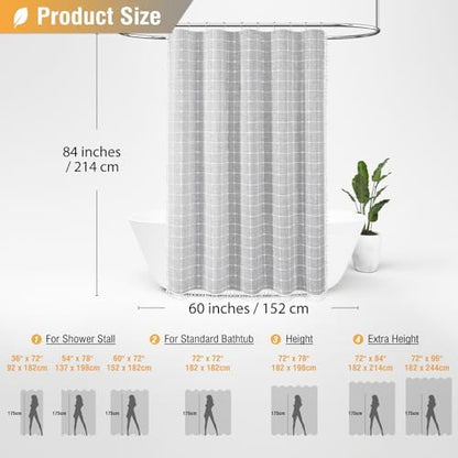 BTTN 60x84 Boho Farmhouse Linen Heavy Duty Shower Curtain Set, Gray/Grey