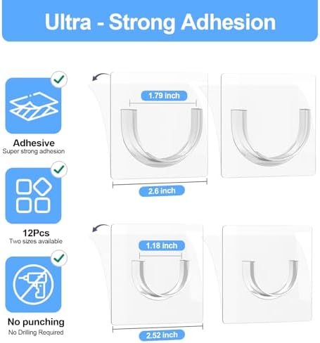 12 Pack Heavy Duty Shower Rod Holders No Drilling, Adhesive Curtain Rod Brackets for Wall, Tension Rod Holder Supports 30 lbs, Waterproof for Tile Marble, Home Rental RV (Rod Not Included)