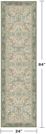 Sage Floral Kitchen Runners - 2x7 Long Runner Rug for Hallway Bathroom Bedroom Beside Bed Entryway, Boho Birds Leaves Patterned Non Slip Low Pile Washable Rugs