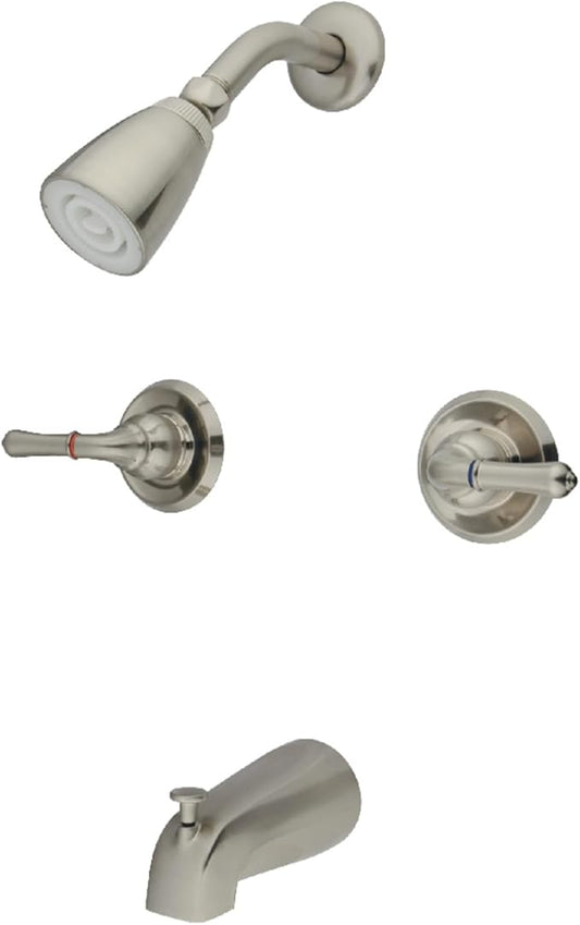 Kingston Brass GKB248 Magellan Tub and Shower Faucet with Two Handles, Brushed Nickel 11.68 x 8 x 7.38