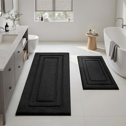HOMEIDEAS Bathroom Rugs Sets 2 Piece, Soft Extra Long Bath Mat Black