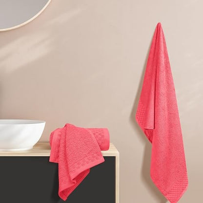 MyOwn Ultra Soft 3 Pack Cotton Towel Set, Contains a Bath Towels 28x55 inch, a Hand Towels 16x24 inch & a Wash Coths 12x12 inch, Ideal Everyday use, Compact & Lightweight - Coral Orange