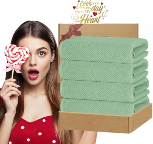 VOOVA & MOVAS Bath Towels 4PC, 100% Cotton, 30x56 in, Sage Green