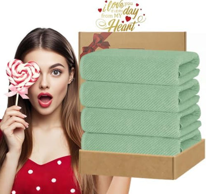 VOOVA & MOVAS Bath Towels 4PC, 100% Cotton, 30x56 in, Sage Green