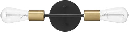 Globe Electric 52085 10" 2-Light Reversible Vanity Wall Light, Matte Black, Brass Accent Socket, Dimmable Lighting, E26 Open Socket, Beauty Room Accessories, Home Decor, Modern Lights for Bathroom