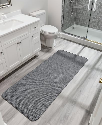 Bosap Bath Mat,Ultra Thin Bathroom Runner Rugs,Large Bath Mats for Bathroom,Quick Dry,Non-Slip,Machine Washable,Low Pile,Bath Rug,Shower Outside,Sink,Home Decor Accessories.Dark Grey,3'x4'(36x48inch)