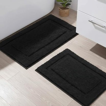SHACOS Soft Microfiber Bathroom Rugs Set of 2 Pieces, Black
