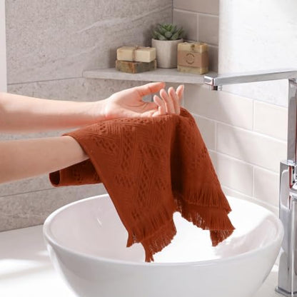 HunnmingRe 4 Pack Boho Hand Towel for Kitchen, Burnt Orange