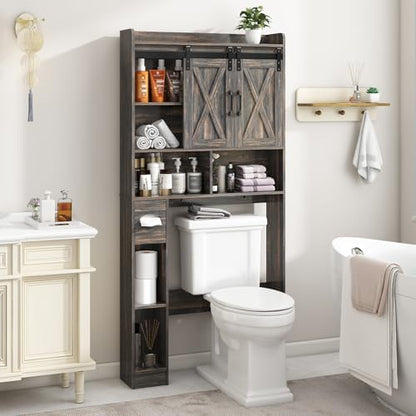 Vabches Over The Toilet Storage Cabinet with Sliding Doors, Dark Grey
