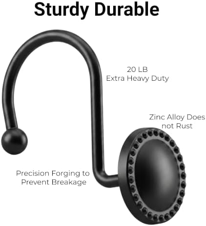 Shower Curtain Hooks,Rust-Resistant Decorative Rings,12-Pack,Black