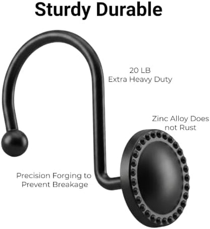 Shower Curtain Hooks,Rust-Resistant Decorative Rings,12-Pack,Black