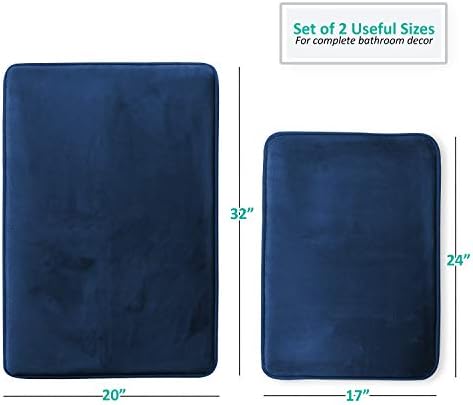Clara Clark 2 Piece Bathroom Rugs Bath Mat Set, Velvet Memory Foam Bath Mats for Bathroom - Non-Slip, PVC Backing Bath Rugs, Washable - Dries Quickly, Blue