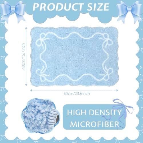 Mocsicka Blue Bow Bath Mat Cute Bow Bathroom Rug Super Soft Absorbent Bathroom Rugs Non Slip Bath Mat Machine Washable Rug for Bathrooms 16x24 inches (Blue, 40x60cm)