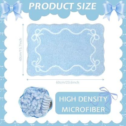Mocsicka Blue Bow Bath Mat Cute Bow Bathroom Rug Super Soft Absorbent Bathroom Rugs Non Slip Bath Mat Machine Washable Rug for Bathrooms 16x24 inches (Blue, 40x60cm)