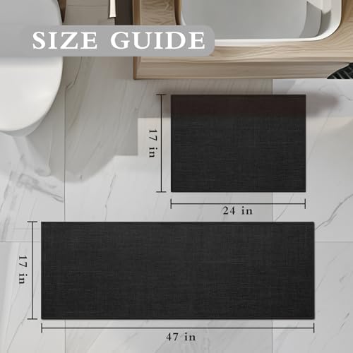YIHOUSE Bathroom Rugs Thin Bath Mat Sets 2 Pieces Quick Dry,Black