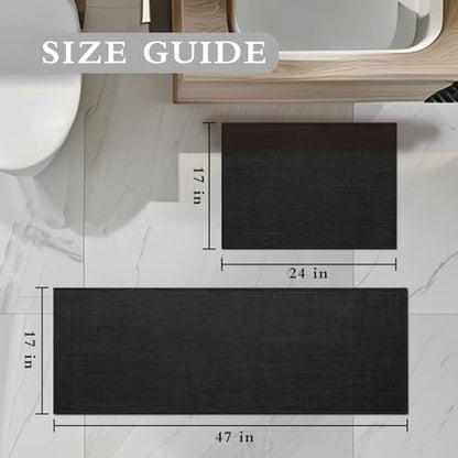 YIHOUSE Bathroom Rugs Thin Bath Mat Sets 2 Pieces Quick Dry,Black
