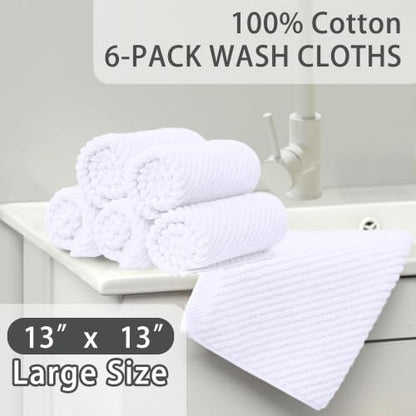 VOOVA & MOVAS White Washcloths 6PC, 100% Cotton, 13x13 in