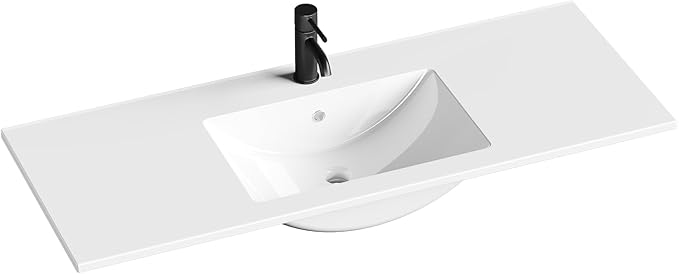 48 in. W x 18.2 in. D Single Sink Bathroom Vanity Top with Integrated Resin Basin, Stain-Resistant & Scratch-Resistant Bathroom Countertop, Without Matte Black Faucet & Pop up-Drain, White