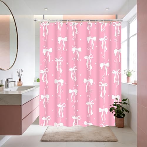 Bow Shower Curtain for Bathroom, Teen Girls Theme, Light Pink, 72x72In