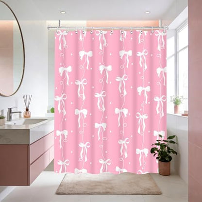 Bow Shower Curtain for Bathroom, Teen Girls Theme, Light Pink, 72x72In