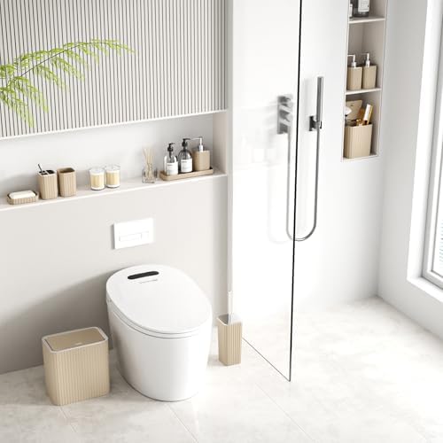 Bathroom Accessory Set - Bathroom Set, 12PC Bathroom Accessories Set, Beige Bathroom Accessories Set, Mini Trash Can, Toilet Brush, Trash Can & Soap Dispenser