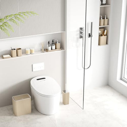 Bathroom Accessory Set - Bathroom Set, 12PC Bathroom Accessories Set, Beige Bathroom Accessories Set, Mini Trash Can, Toilet Brush, Trash Can & Soap Dispenser
