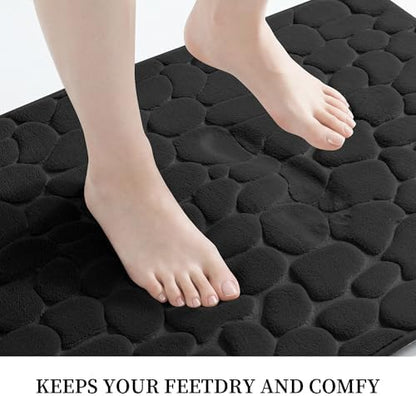 YIHOUSE Memory Foam Runner Rug, Cobblestone Bathroom Runner Rugs Super Water Absorbent Bath Mats for Bathroom Machine Washable Bath Rugs for Hallway Bedroom Laundry Room(24 x 47,Black)