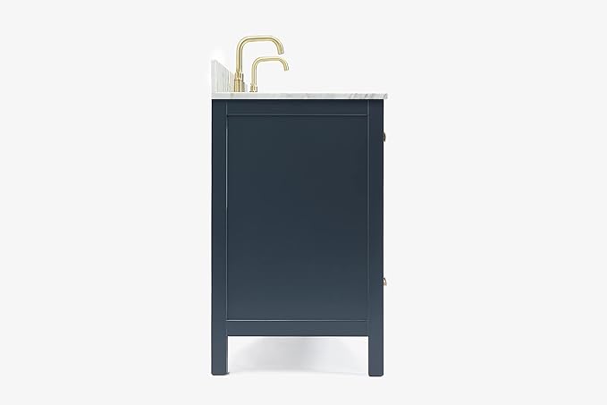 ARIEL Cambridge 72-inch Bathroom Vanity with Sink,Solid Wood, 0.75-inch Italian Carrara Marble Countertop, Double Oval Porcelain Sink, 4 Soft Closing Doors, 6 Dovetail Drawers, Midnight Blue