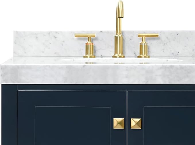 ARIEL Cambridge 72-inch Bathroom Vanity with Sink,Solid Wood, 2-inch Italian Carrara Marble Countertop, Double Oval Porcelain Sink, 4 Soft Closing Doors, 6 Dovetail Drawers, Midnight Blue
