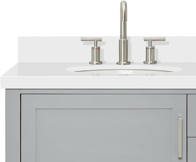 ARIEL Bayhill 72-inch Bathroom Vanity with Sink,Solid Wood, 1.5-inch Pure White Quartz Countertop & Backsplash, Double Oval Porcelain Sink, 2 Soft Closing Doors, 3 Dovetail Drawers, Grey
