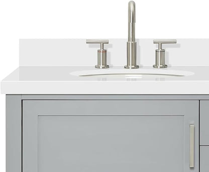 ARIEL Bayhill 72-inch Bathroom Vanity with Sink,Solid Wood, 1.5-inch Pure White Quartz Countertop & Backsplash, Double Oval Porcelain Sink, 2 Soft Closing Doors, 3 Dovetail Drawers, Grey