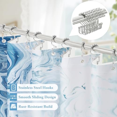 3 in 1 Blue Marble Shower Curtain Set with PEVA Liner & 12 Hooks, 72 x 78