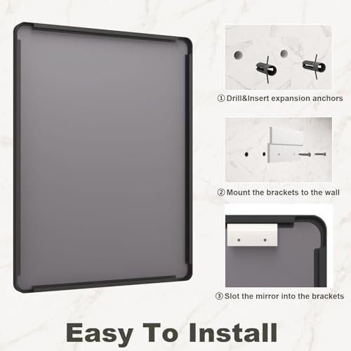 22x30 Inch Black Metal Framed Mirror for Bathroom, Matte Black Vanity Mirror, Rounded Rectangle Bathroom Mirror, Anti-Rust, Shatterproof (Horizontal/Vertical)