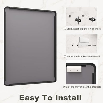 32x36 Inch Black Framed Bathroom Mirror for Wall, Matte Black Metal Frame Vanity Mirror, Rounded Corner Rectangle Bathroom Mirror, Anti-Rust, Shatterproof (Horizontal/Vertical) | Matte Black Metal Frame Vanity Mirror, Rounded Rectangle Bathroom Mirror,...
